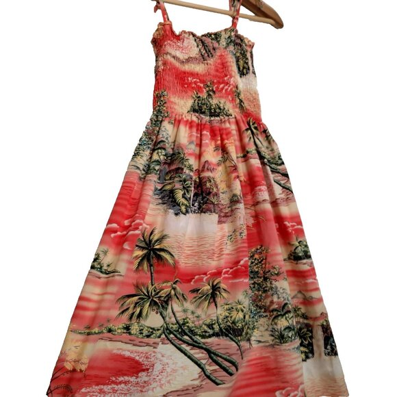 Hawaiian Dresses & Skirts - Puanani Hawaiian Dress XS Pink Tropical Aloha Beach Sleeveless Smocked Island